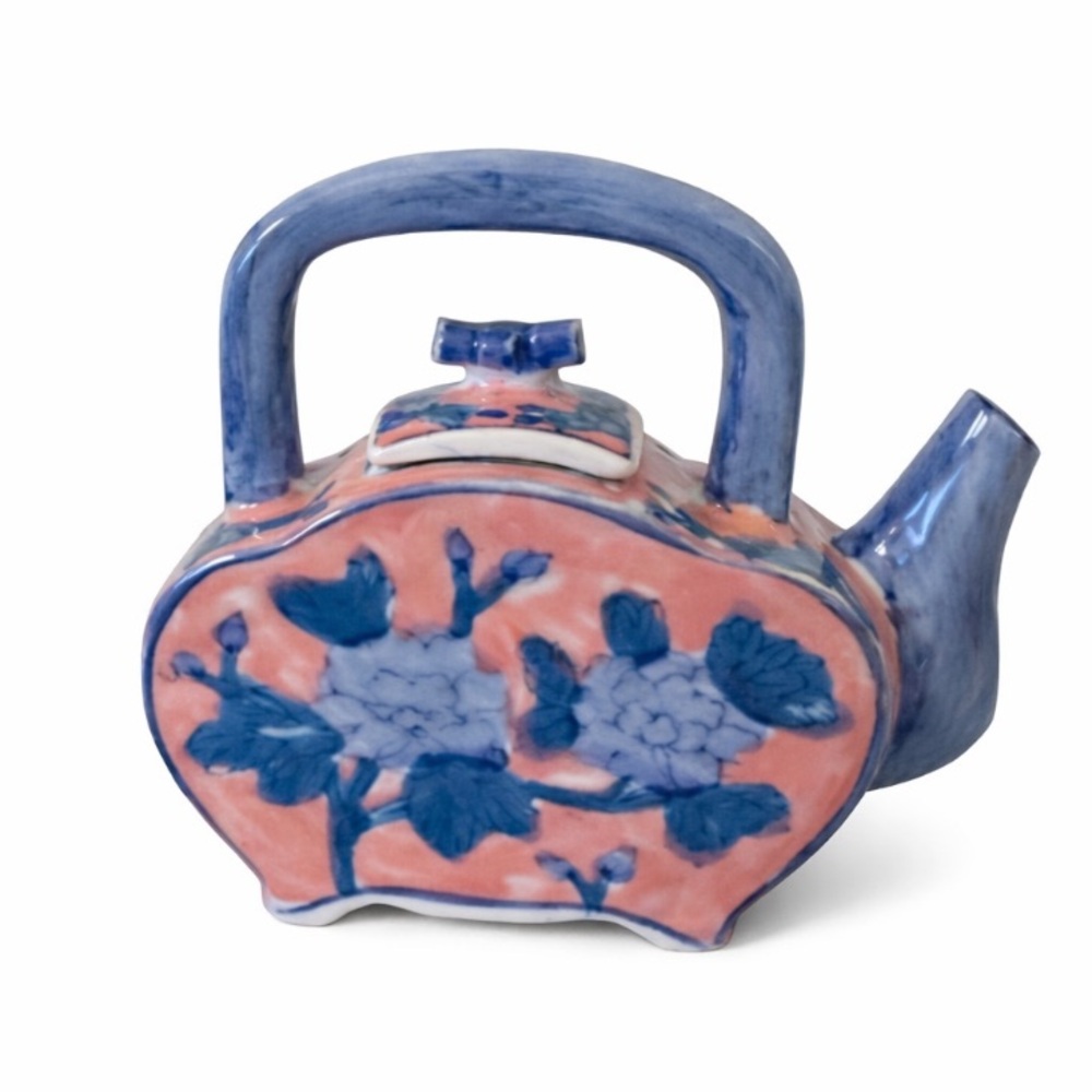 Ben Rickert Floral Blue and Pink Ceramic Teapot
